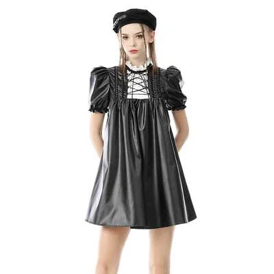 DARK IN LOVE Baby Doll Dress Kunstleder Gothic Schwarz Niedlich Bequem Cute - Bild 1 von 4