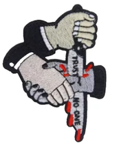 Trust No-One Knife Stabbing Hand - EMBROIDERED IRON-ON/SEW-ON PATCH