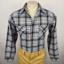 1970s JCPenney Big Mac Shirt Mens Large 16 16.5 Work Wear Grunge Vtg Blue Plaid