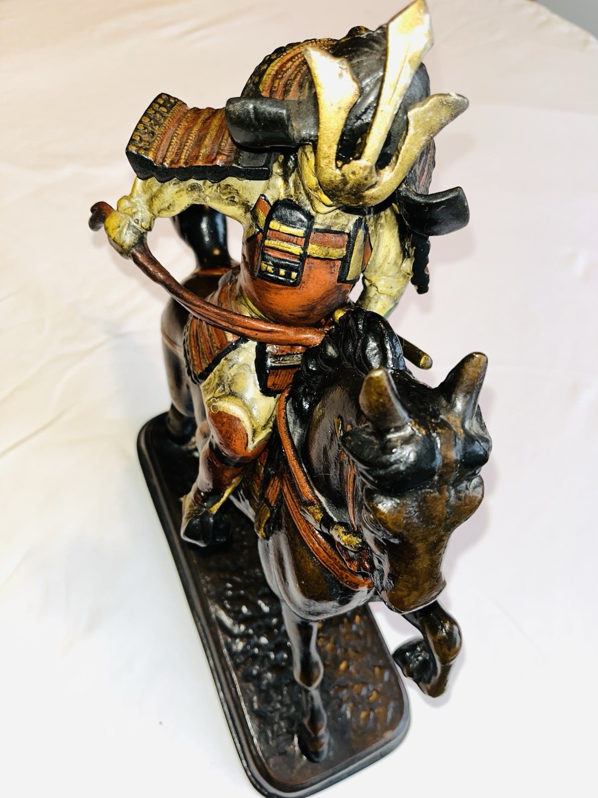 VTG Japanese Bronze Samurai Warrior on Horseback Statue 14x23 (Masashige style)