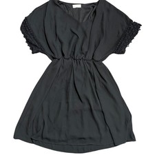 Altar'd State Black Crochet Sleeve Flutter Sleeve Smocked Waist Dress Women L