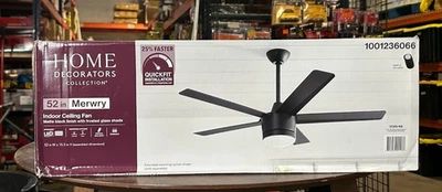 HOME DECORATORS COLLECTION Home Decorators Merwry 52 in. Matte Black Ceiling Fan w/ LED & Remote Control