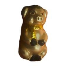 Vintage  Glass Pig Christmas Ornament,gold And Pink