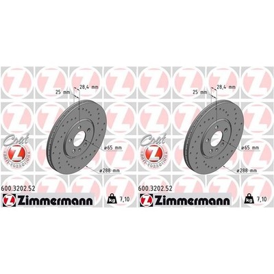2x ZIMMERMANN SPORT BREMSSCHEIBEN 288mm GELOCHT VORNE passend für VW GOLF PASSAT