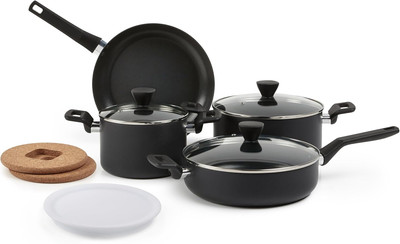 Amazon Basics - 10 -Piece Hard Anodized Non-stick Stackable 10-Piece, Black 