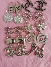 Silver 20   Pc Set Designer Zipper Pull Chanel Gucci  Button Charm Pendant 