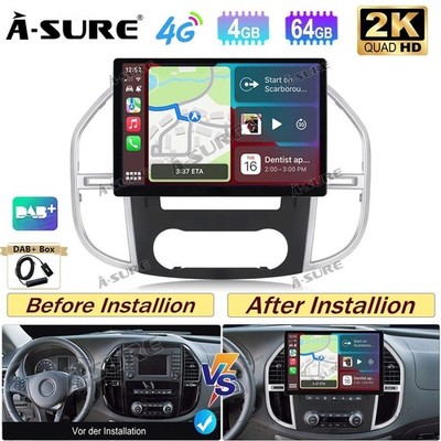 13.1'' DAB+ 8-Core Android 14 Autoradio Carplay Navi Für Mercedes Benz Vito W447