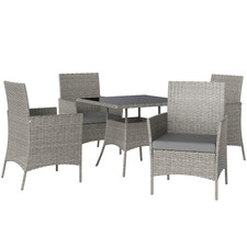 Outsunny Rattan Outdoor Dining Table and Chairs for 4, Light Grey