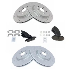 Front Rear Ceramic Brake Pads & Performance Drilled Slotted Rotor Kit