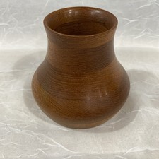 Vintage 1997 Numbered And Signed Hand Turned Teak Wood Vase Two Toned Wood