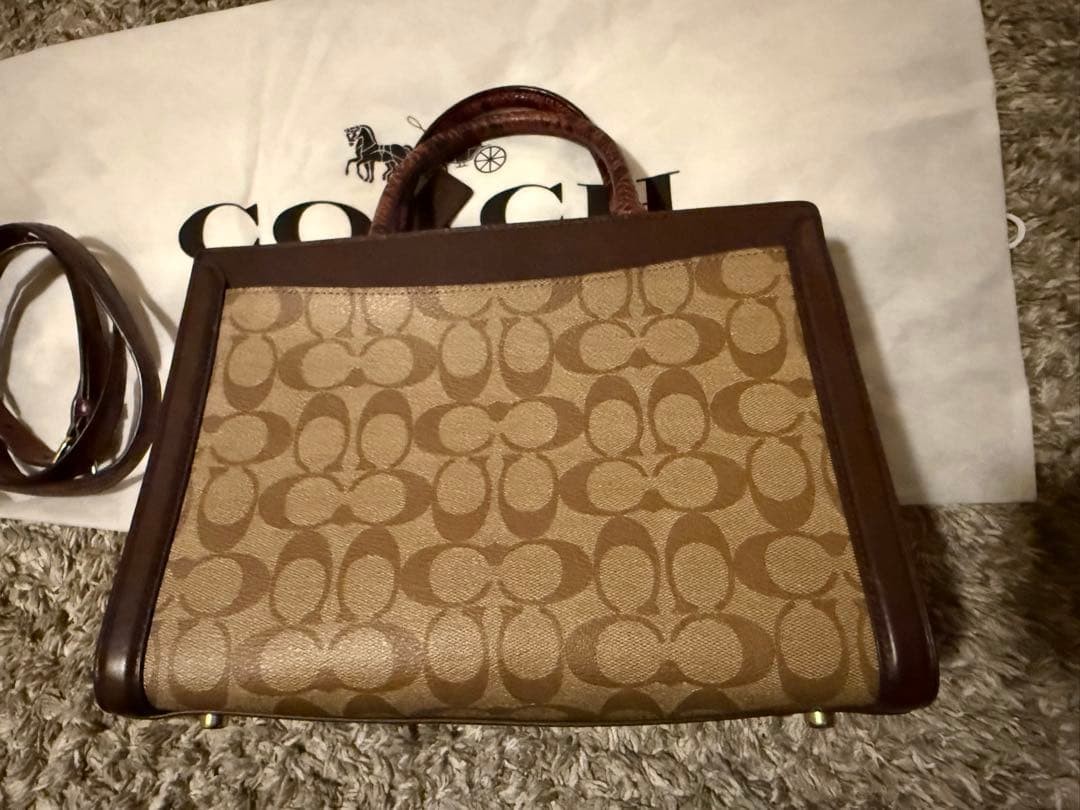 Coach Zoe Python Pattern Shoulder Bag Brown Canva… - image 2