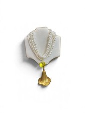Pennyline Layered White Pearl Strand Necklace - Edgy Yellow Crystal Gem Pendant