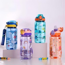 600ml Kids Dinosaur Water Bottle Sippy Cup with Silicone Straw Leakproof BPA-Fre