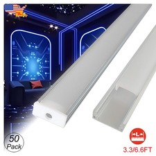 50 Pack 1M/3.3FT 2M/6.6FT Led Strip Lights Aluminum U-Channel With Milky Cover