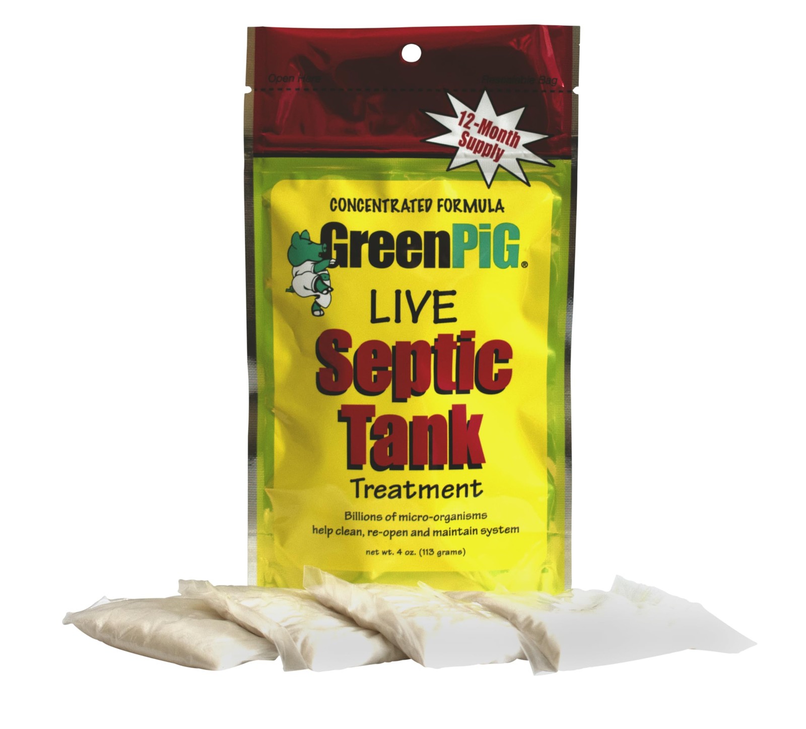 GREEN PIG Septic Tank Treatment Packets, Septic Safe Clog Remover, Prevents E...
