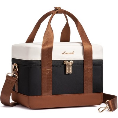 LOVEVOOK Insulated Lunch Box for Women Men, Medium, Black-beige-brown 