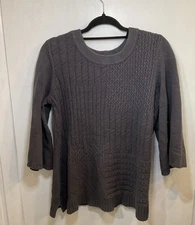Women’s Large Tunic Sweater Gray Mixed Knit Cable Diamond 3/4 Bell Sleeve
