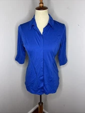 Womens Ibex Royal Blue Short Sleeve Collared Merino Wool Blouse Small S