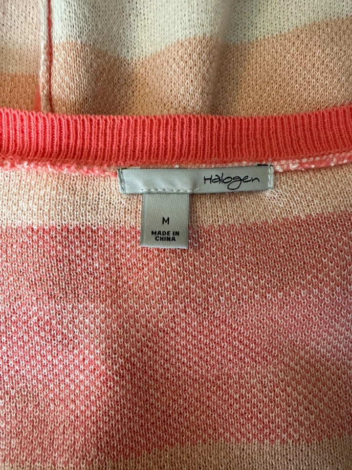 Halogen Womens V-Neck Cardigan Sweater Medium Orange Geometric Print Cotton Knit - Image 2 of 4