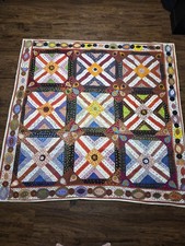 Anthropologie Boho Embroidered Multi Color Quilt Blanket