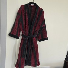 Vtg Christian Dior Robe Size OS Gray Dark Red Striped Pockets Belt read