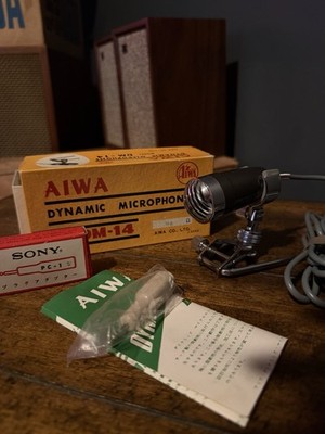 AIWA DM-14 ダイナミックマイク Vintage Aiwa DM-14 Dynamic Microphone 50k Ohm Bullet Mic with Box
