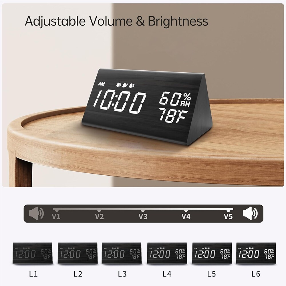 Digital Alarm Clock, [Newest] LED Alarm Clock, Large Display Desk Clock with Tem