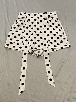 Rehab Lab Polka Dot Paperbag Shorts High Waisted Tie Waist White Black Small S 