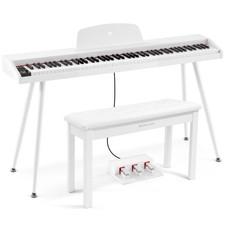 88 Keys White Semi Weighted Electric Digital Piano w/ 3 Pedals, Stool, USB/MIDI
