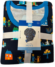 Hanukkah PJ Set Men  s Holiday Navy Lion Family 2 Piece Set -Size XXL