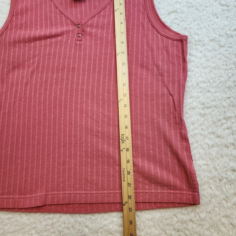 Camiseta sin mangas Columbia cuello en V L roja acanalada Henley mezcla de algodón verano informal suave Foto 2 de 4