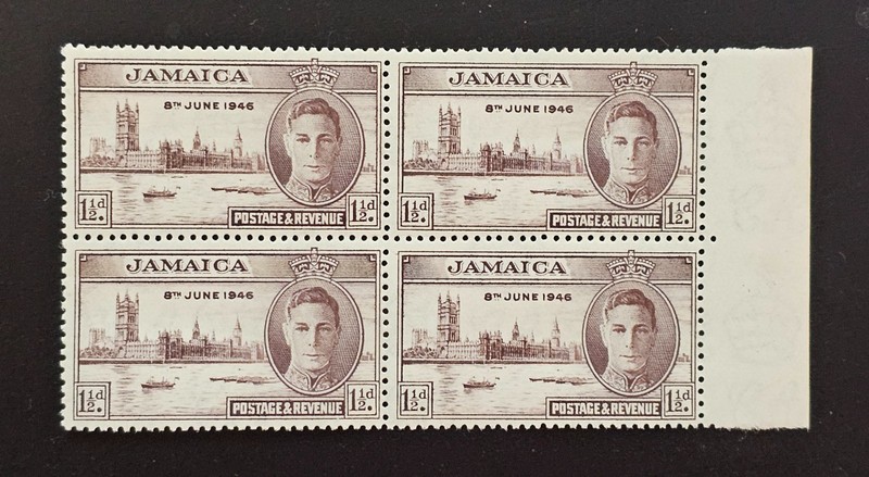Jamaica 1946 Victory Peace Omnibus Issue Sc 136. SG 141 BLOCK of 4 MNH SELVAGE 1