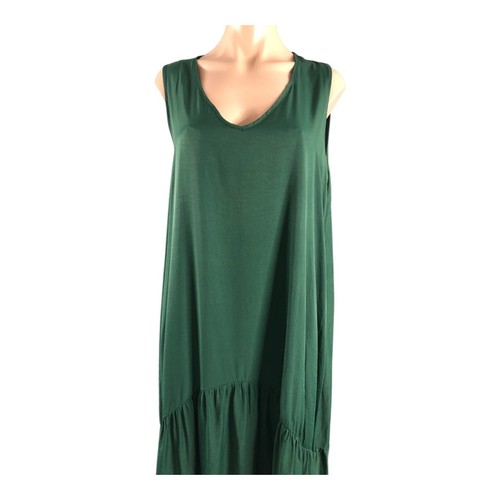 TIRELLI Maxi Dress Size M Relaxed Fit Bamboo Blend Sleeveless Tiered Green - Picture 2 of 12