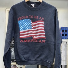 Vintage 90s American Flag Proud To Be An American Crewneck Sz L Made In USA