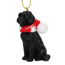 Portuguese Water Dog Black Christmas Tree Ornament Fabric Candy Cane Scarf