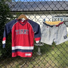 Vintage Tommy Hilfiger Shirt  Sweat Shorts Set Toddler 4T Gray Red Spellout