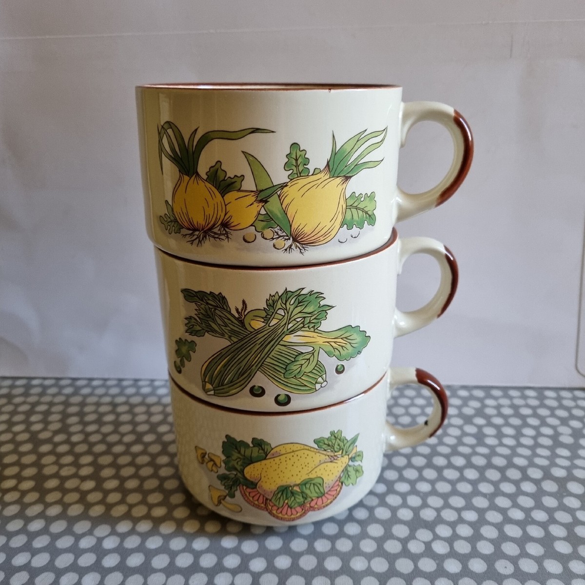 Set Of Large Stacking Soup Mugs With An Individual Design