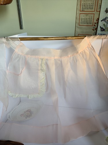 Vtg 50s Sheer Pink Maid Apron  Costume Fantasy Prop Hostess Half Apron SIZE L XL - Picture 2 of 15