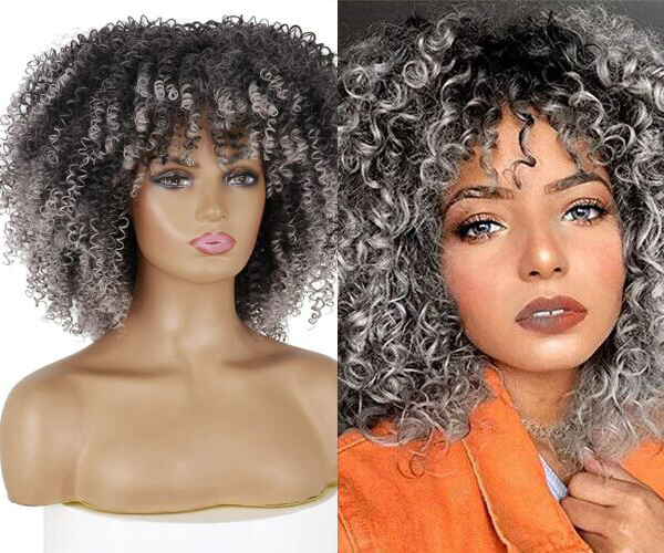 African Grey Monofilament Wigs Natural Short Afro Curly Grey Wigs