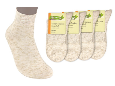 Damen-Kurzsocken LEINEN (Bund, 4 oder 8 Paar beige melange) Baumwolle mit Leinen