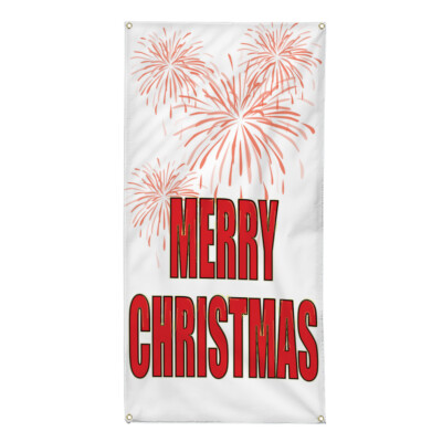 Vertical Vinyl Banner Multiple Sizes Merry Christmas Holly Mistletoe Bells
