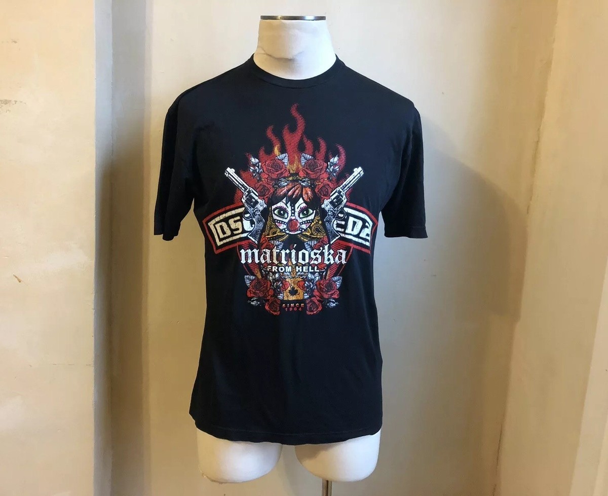 DSQUARED² SUPER RARE BLACK MATRIOSKA FROM HELL GAG HARNESS PRINT T