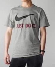 Nike Men's T-Shirt Athletic Logo Swoosh Printed Active Short Sleeve Tee Gray Med