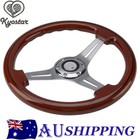 350mm Wood Grain Black Trim Classic Chrome Spoke Steering Wheel Wooden 14" inch