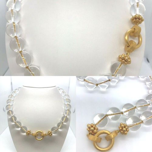 Natural 14 mm Clear Rock Crystal Sterling Silver Vermeil 18" Long Necklace - Picture 2 of 11