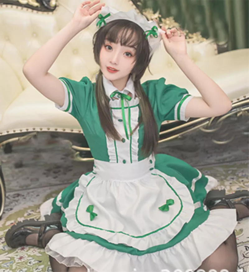 Mujeres Doncella Cosplay Disfraz Japonés Lindo Niñas Delantal Vestido Anime  Arco