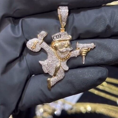 New Style Money Boy Pendant For Son 100% Real Moissanite Two Tone Plated Silver