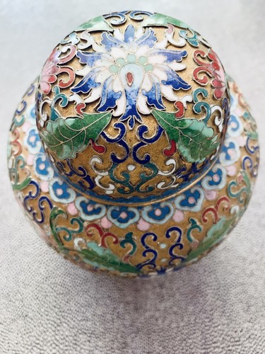 Chinese CLOISONNE Enamel 5 In With Lid Ginger Jar Antique China Made - Picture 2 of 6