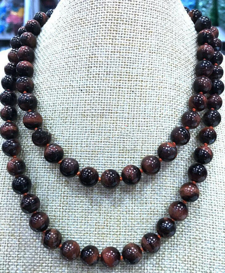 25/36/ 50" 6/8/10/12mm Tiger's Eye Gemstones Round Beads Knot Necklace Chatoyant - Image 3 of 4