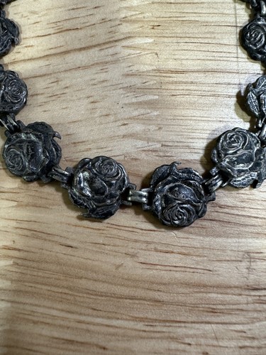 Vintage Stainless Steel Tarnished Rose Bracelet 7” - Picture 3 of 8